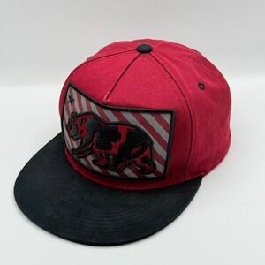 Top Level California Republic Bear Snapback Hat Red Black Flat Bill OSFA